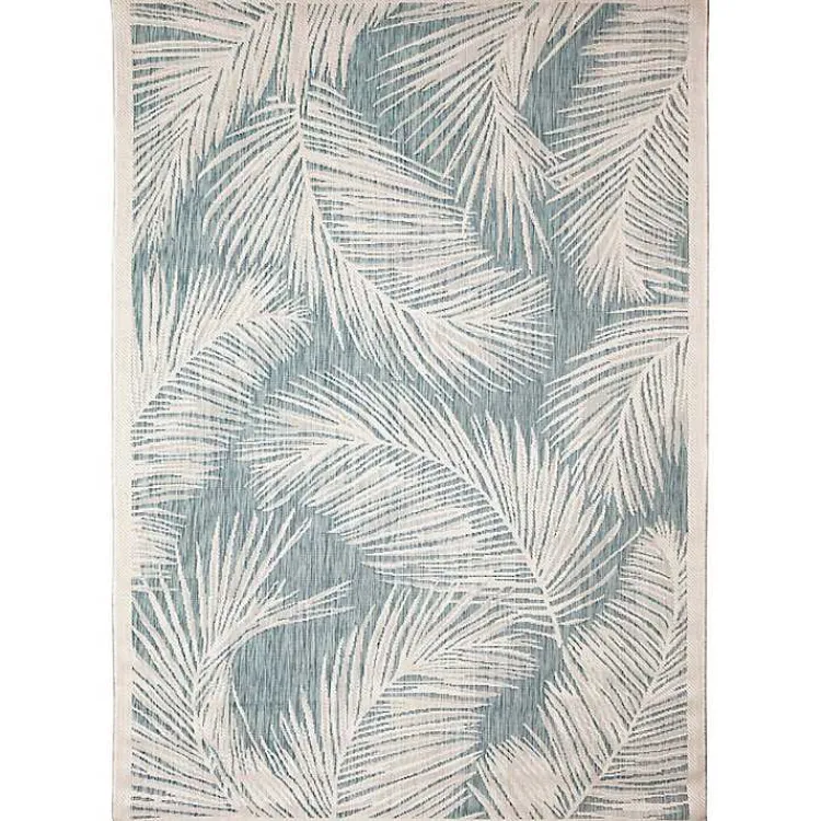 Outdoor Rugs-Kirklands Home Ocean Blue Palm Leaves Outdoor Area Rug, 6x9