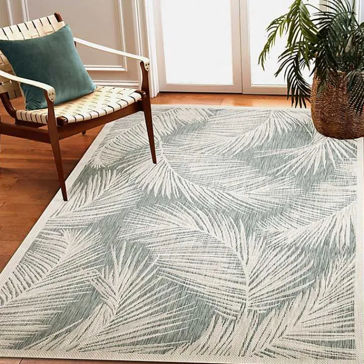 Outdoor Rugs-Kirklands Home Ocean Blue Palm Leaves Outdoor Area Rug, 6x9