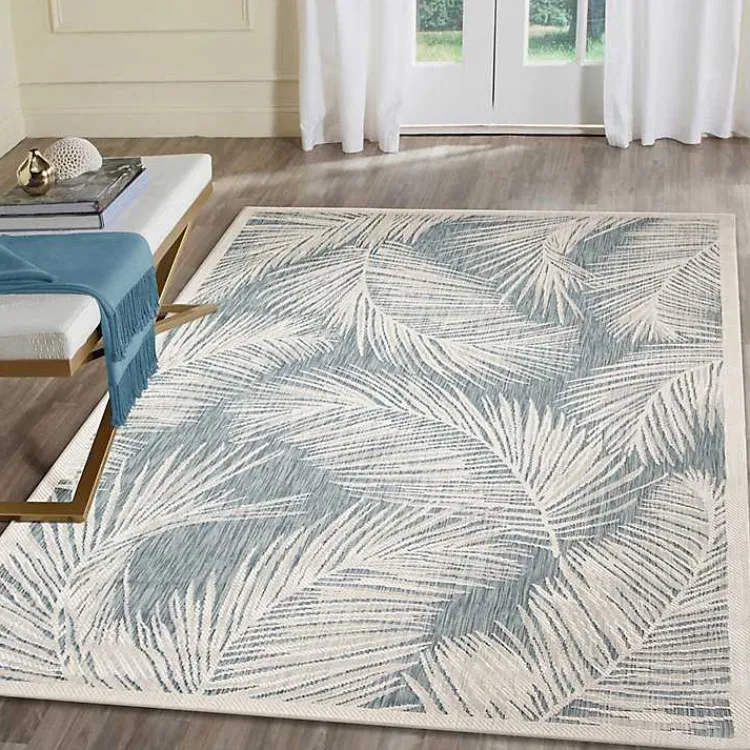 Outdoor Rugs-Kirklands Home Ocean Blue Palm Leaves Outdoor Area Rug, 6x9