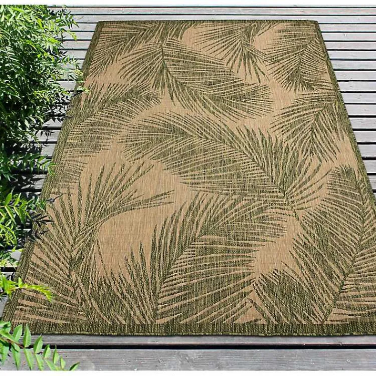 Outdoor Rugs-Kirklands Home Golden Green Palm Leaves Outdoor Area Rug, 4x7
