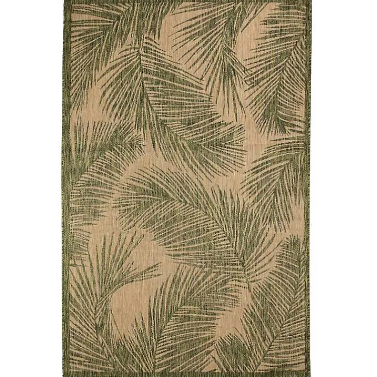 Outdoor Rugs-Kirklands Home Golden Green Palm Leaves Outdoor Area Rug, 7x9