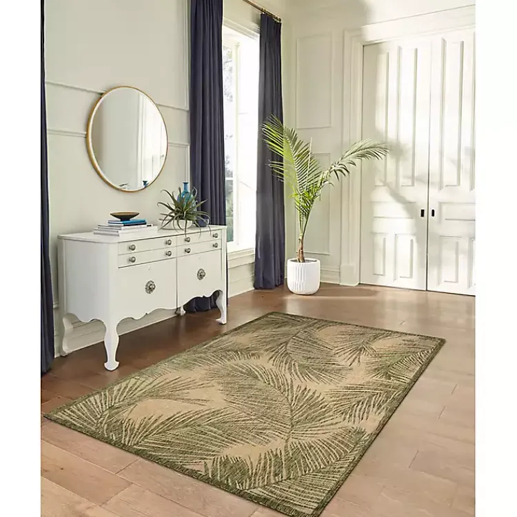 Outdoor Rugs-Kirklands Home Golden Green Palm Leaves Outdoor Area Rug, 7x9