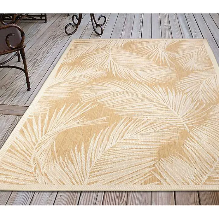 Outdoor Rugs-Kirklands Home Sunlight Palm Leaves Outdoor Area Rug, 6x9