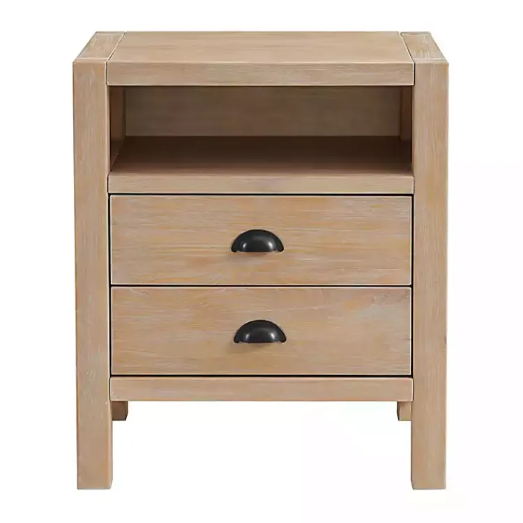 Nightstands-Kirklands Home Natural Wood Grain Open Storage Nightsd Tan