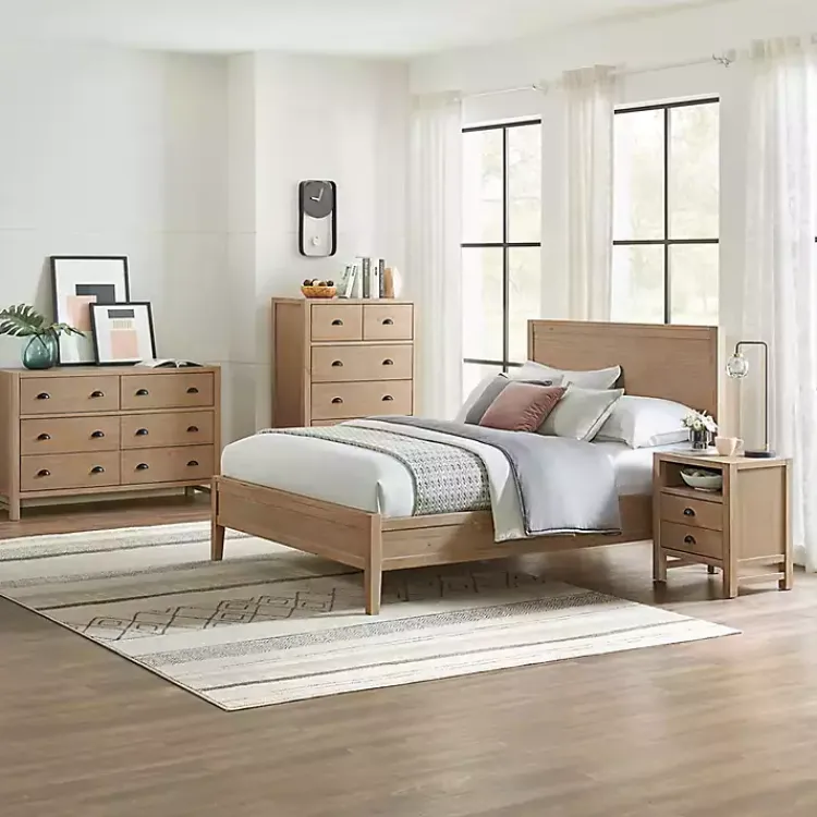 Nightstands-Kirklands Home Natural Wood Grain Open Storage Nightsd Tan