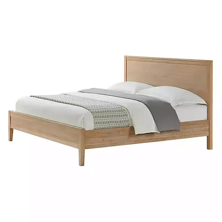 Beds & Headboards-Kirklands Home Natural Wood Grain Panel King Bed Tan