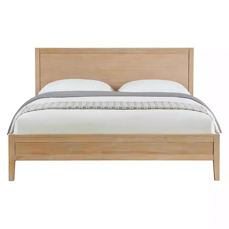 Beds & Headboards-Kirklands Home Natural Wood Grain Panel King Bed Tan
