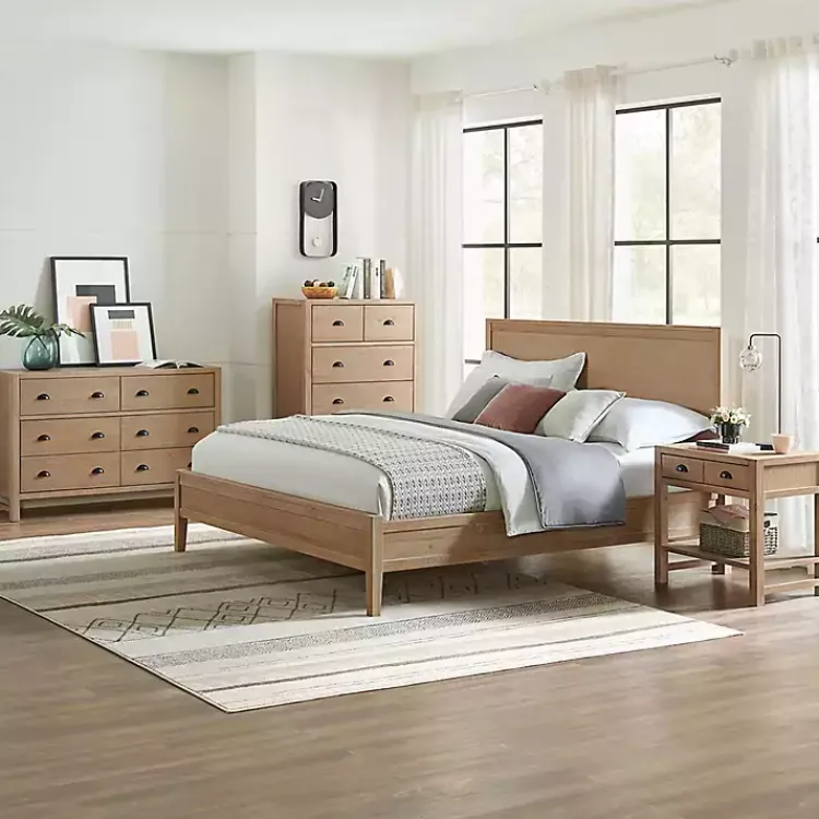 Beds & Headboards-Kirklands Home Natural Wood Grain Panel King Bed Tan
