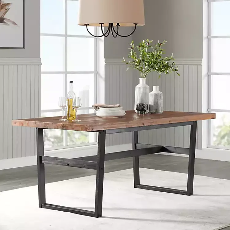 Dining Tables-Kirklands Home Cedar Wood and Black Metal Dining Table Brown