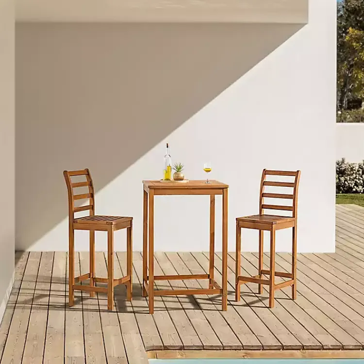 Outdoor Sets-Kirklands Home Honey Acacia Wood Bar Height 3-pc. Bistro Set Tan