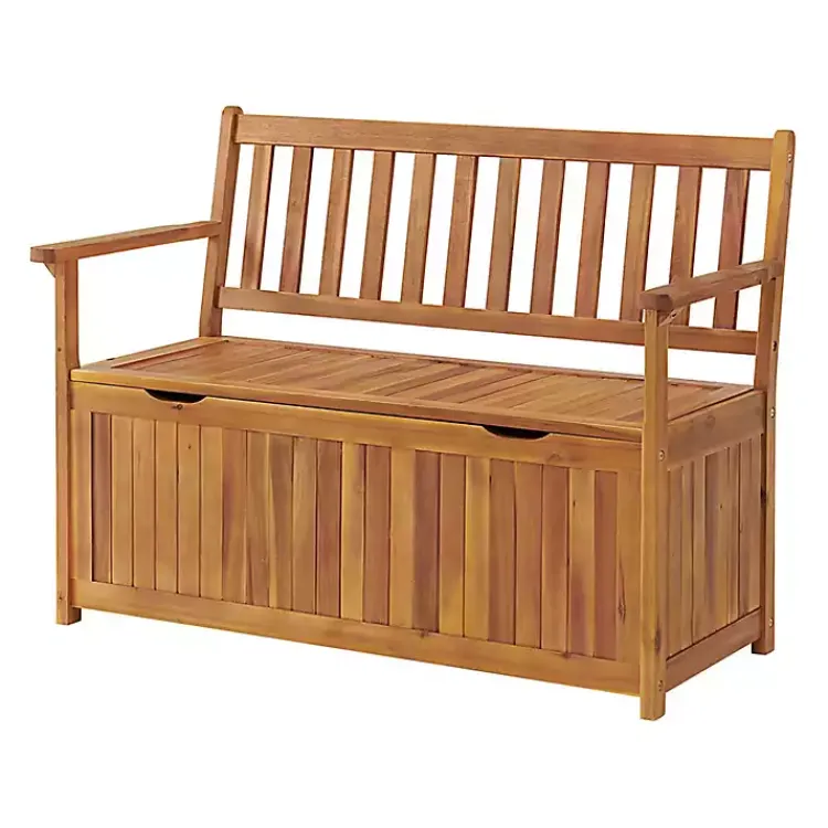 Outdoor Seating-Kirklands Home Warm Acacia Wood Slatted Outdoor Storage Bench Brown