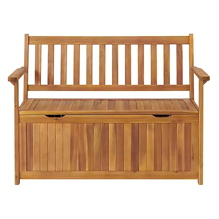 Outdoor Seating-Kirklands Home Warm Acacia Wood Slatted Outdoor Storage Bench Brown