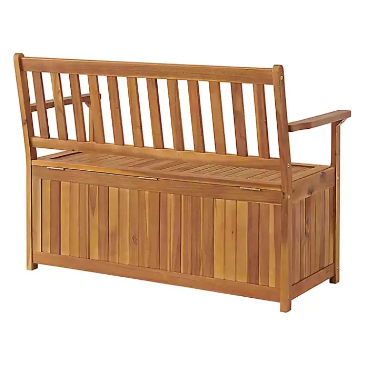Outdoor Seating-Kirklands Home Warm Acacia Wood Slatted Outdoor Storage Bench Brown