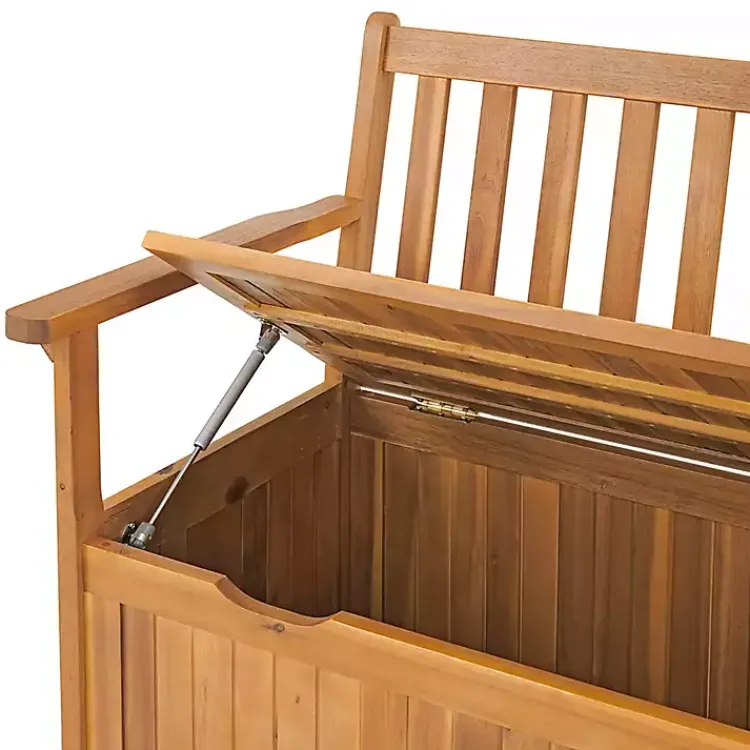 Outdoor Seating-Kirklands Home Warm Acacia Wood Slatted Outdoor Storage Bench Brown