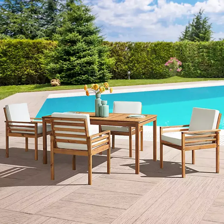 Outdoor Sets-Kirklands Home Warm Acacia Wood Slatted 5-pc. Outdoor Dining Set
