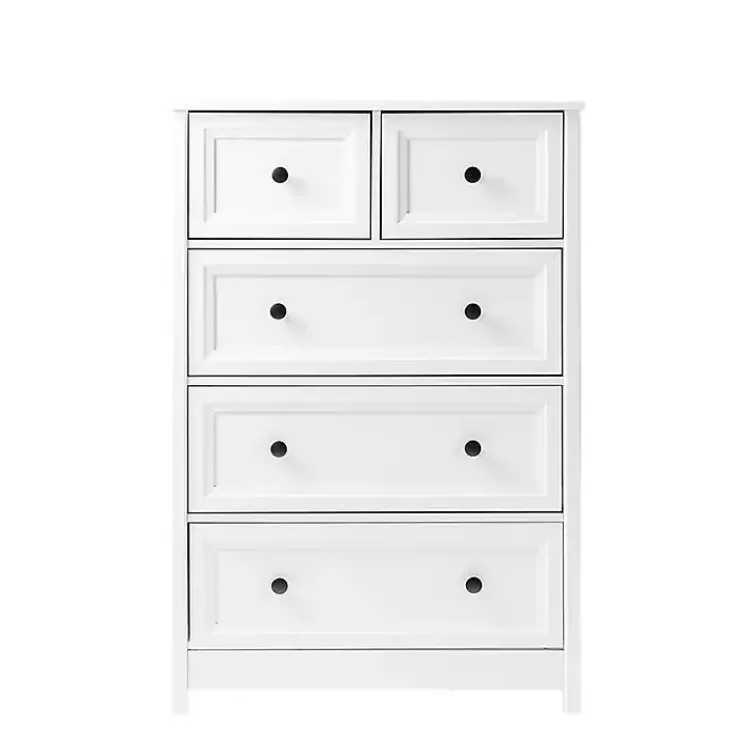 Dressers & Chests-Kirklands Home White Wood Five Framed Drawers Dresser