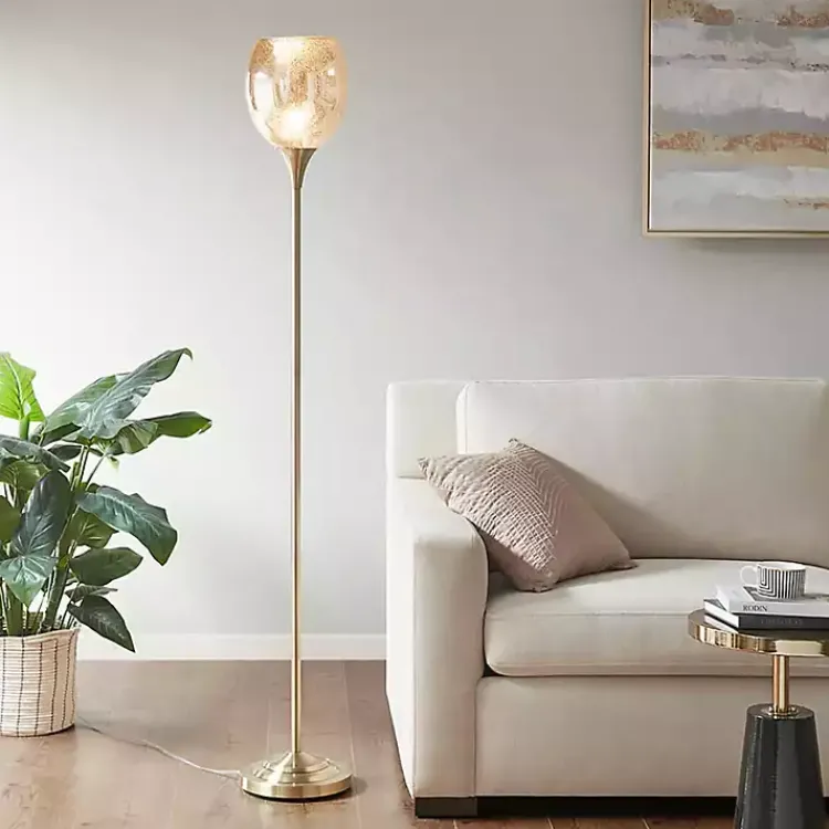 Floor Lamps-Kirklands Home Frosted Starlight Golden Floor Lamp White