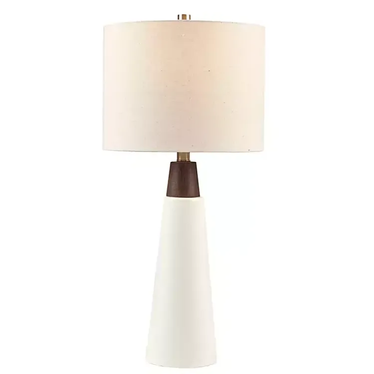 Table Lamps-Kirklands Home Ceramic and Wood Cone Table Lamp White