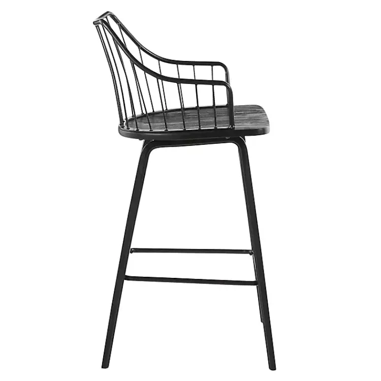 Bar Stools & Counter Height Stools-Kirklands Home Poplar Wood Swivel Counter Stool Black