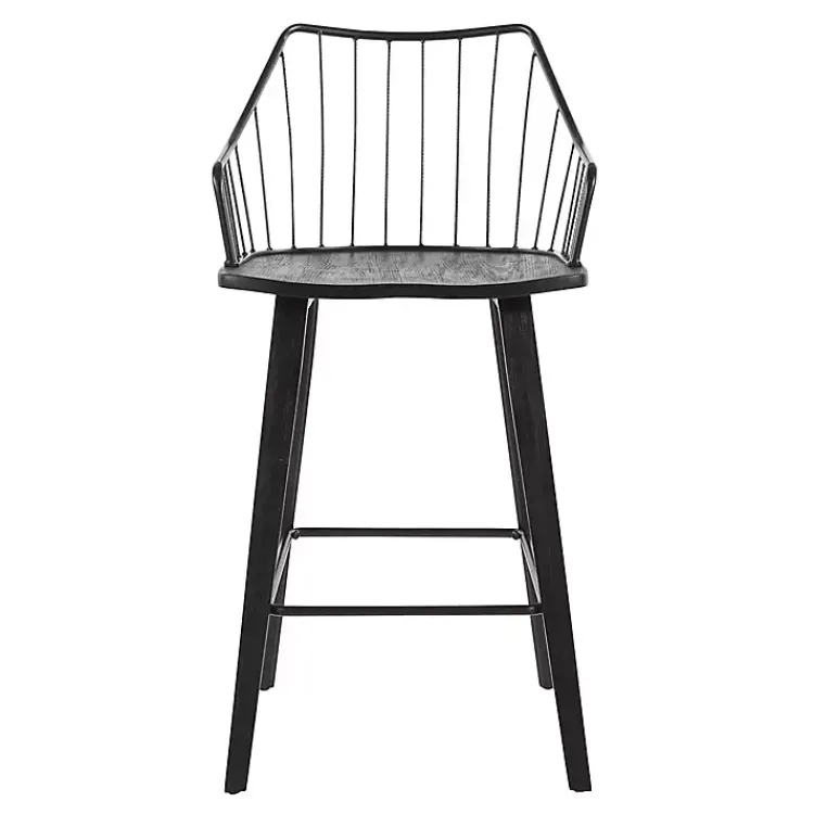 Bar Stools & Counter Height Stools-Kirklands Home Poplar Wood Swivel Counter Stool Black