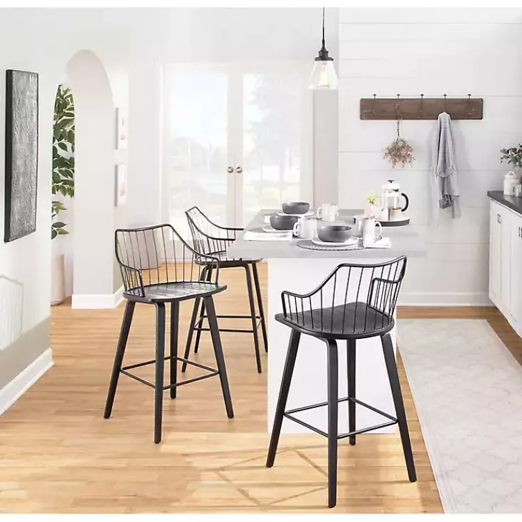 Bar Stools & Counter Height Stools-Kirklands Home Poplar Wood Swivel Counter Stool Black