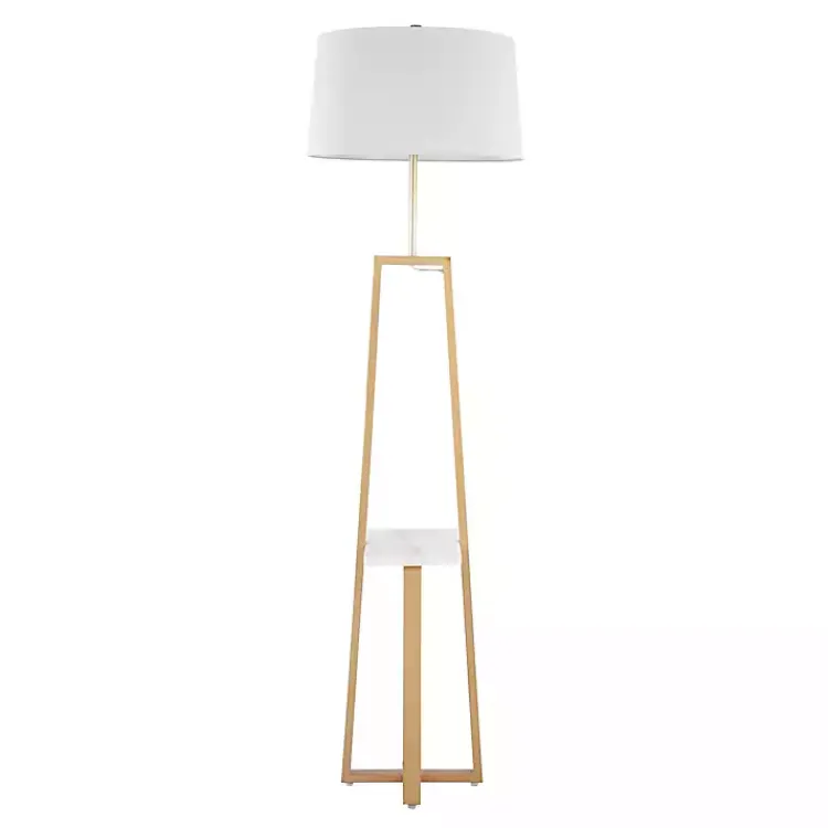 Floor Lamps-Kirklands Home Golden Triangle Marble Shelf Floor Lamp White