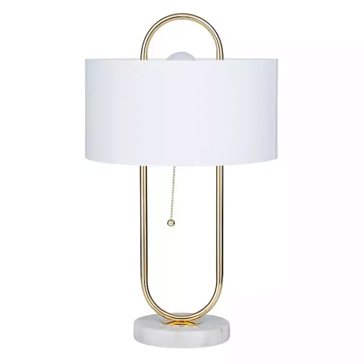 Table Lamps-Kirklands Home Metal Open Loop Stem White Round Table Lamp Gold