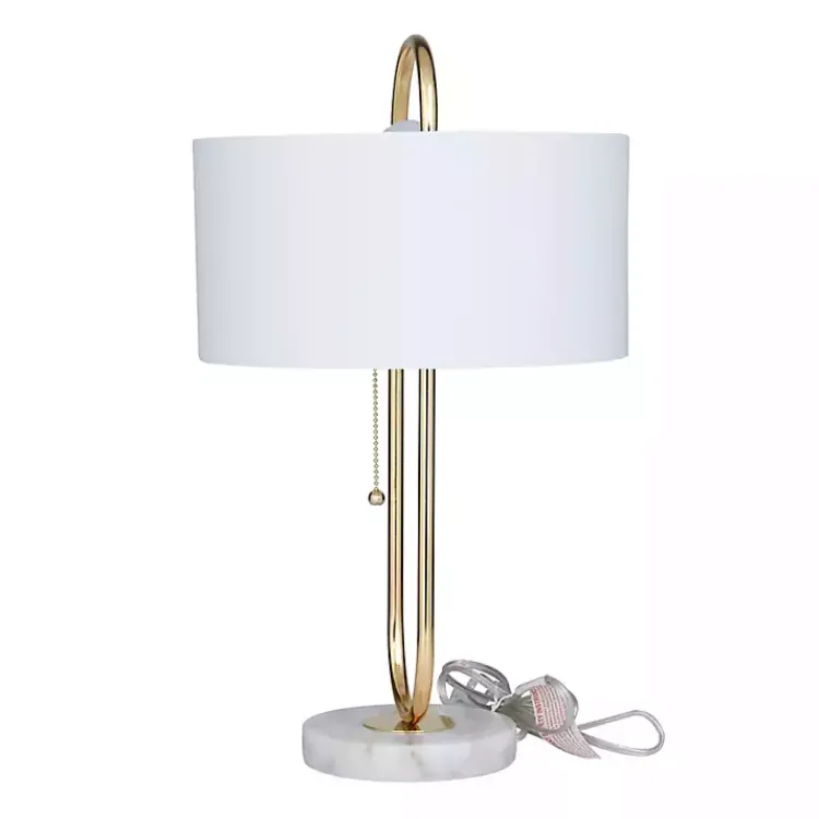 Table Lamps-Kirklands Home Metal Open Loop Stem White Round Table Lamp Gold