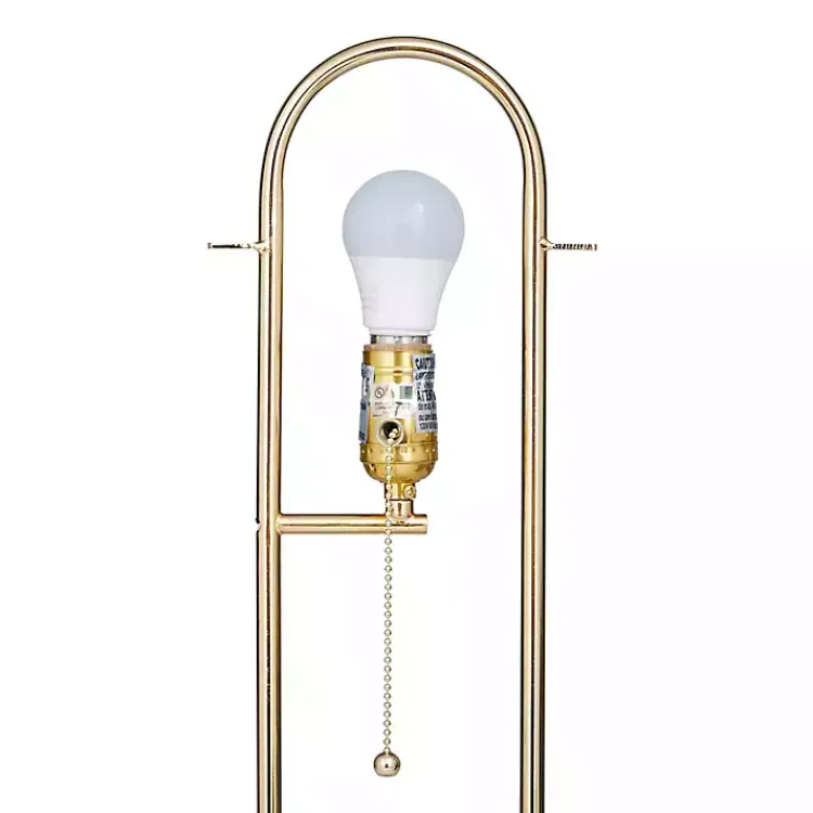 Table Lamps-Kirklands Home Metal Open Loop Stem White Round Table Lamp Gold