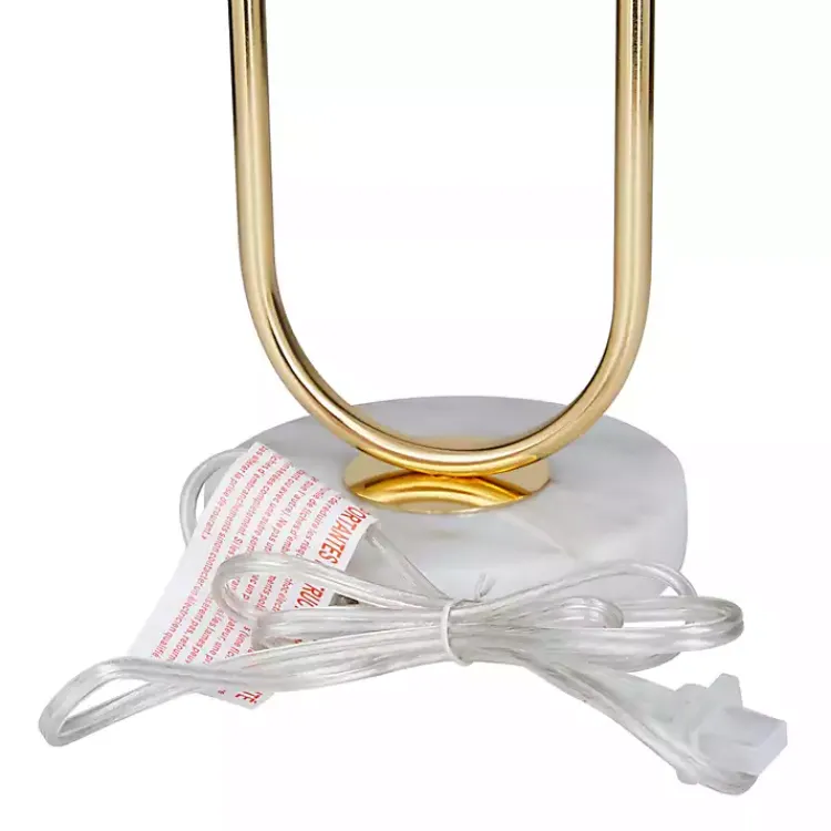 Table Lamps-Kirklands Home Metal Open Loop Stem White Round Table Lamp Gold