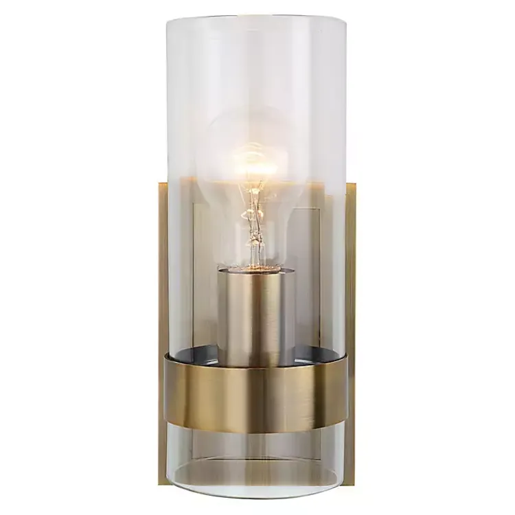 Flush Mount Lighting-Kirklands Home Gold Cylinder Glass Shade Wall Sconce