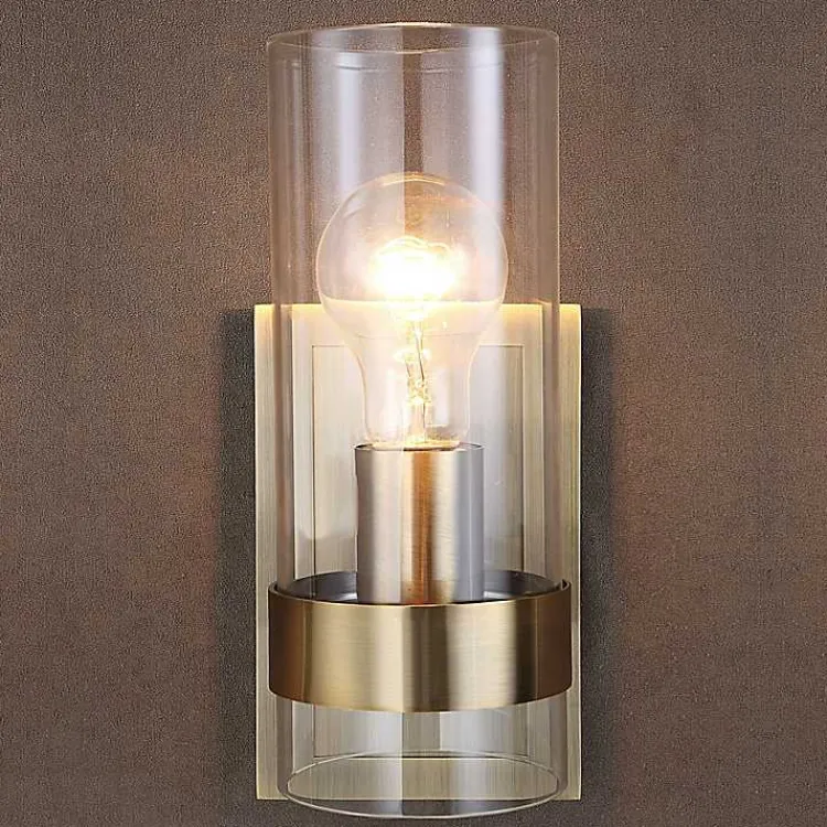 Flush Mount Lighting-Kirklands Home Gold Cylinder Glass Shade Wall Sconce