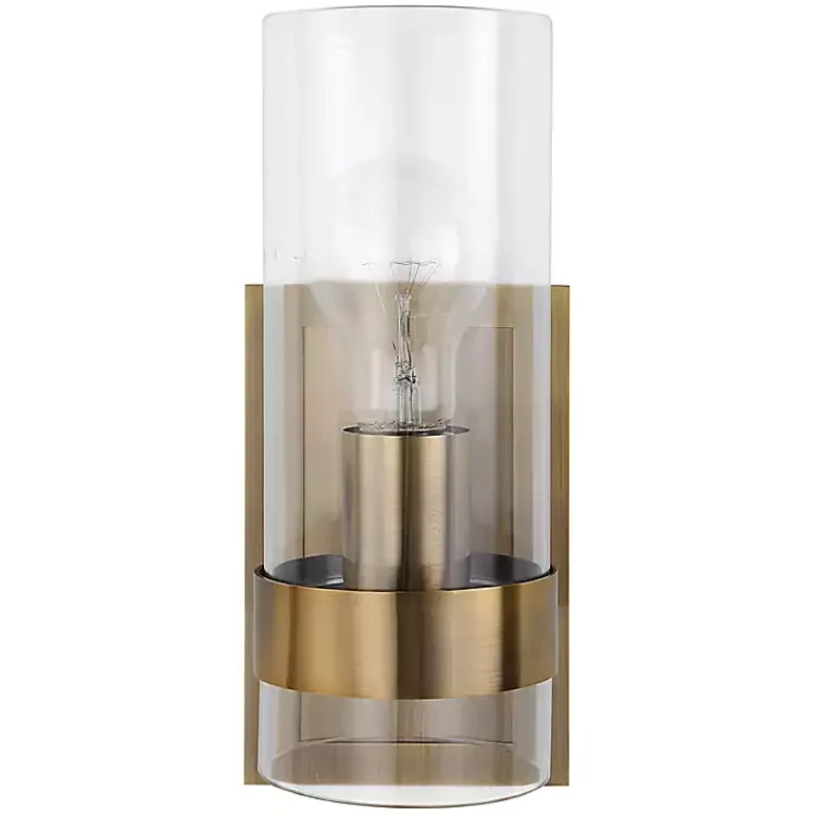 Flush Mount Lighting-Kirklands Home Gold Cylinder Glass Shade Wall Sconce