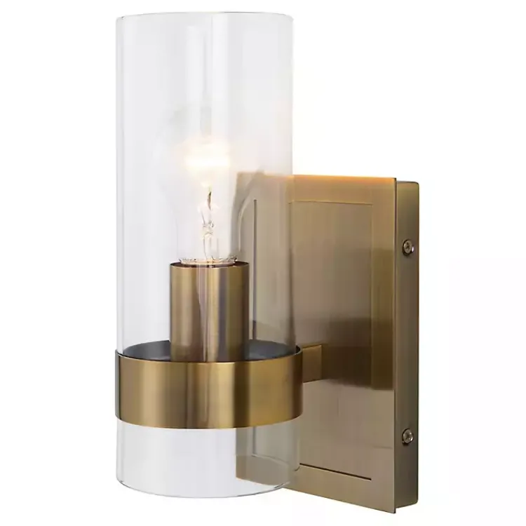 Flush Mount Lighting-Kirklands Home Gold Cylinder Glass Shade Wall Sconce