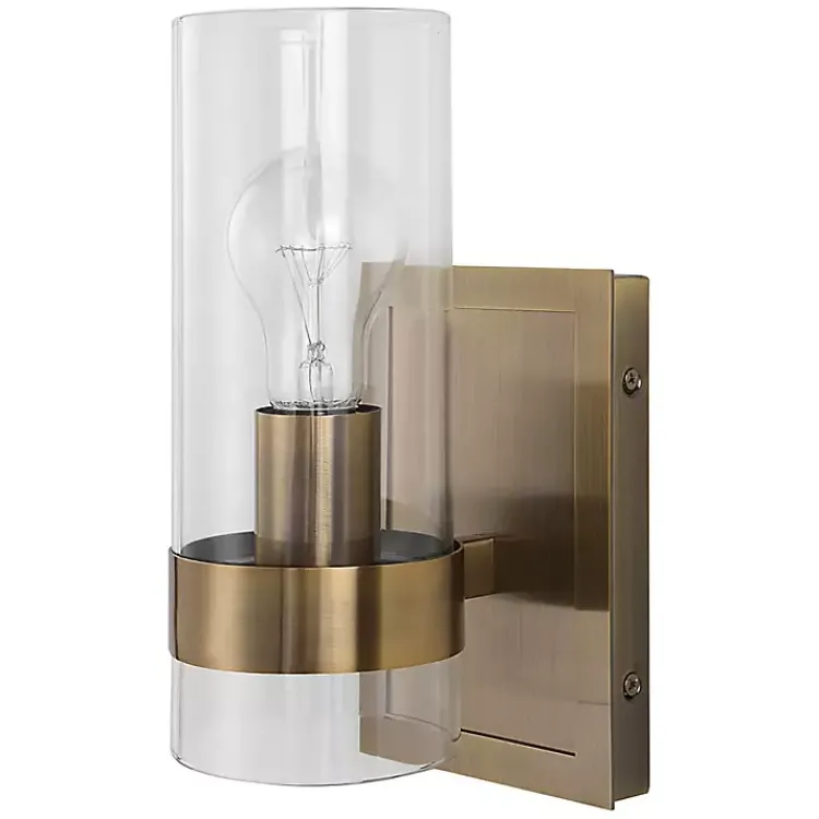 Flush Mount Lighting-Kirklands Home Gold Cylinder Glass Shade Wall Sconce