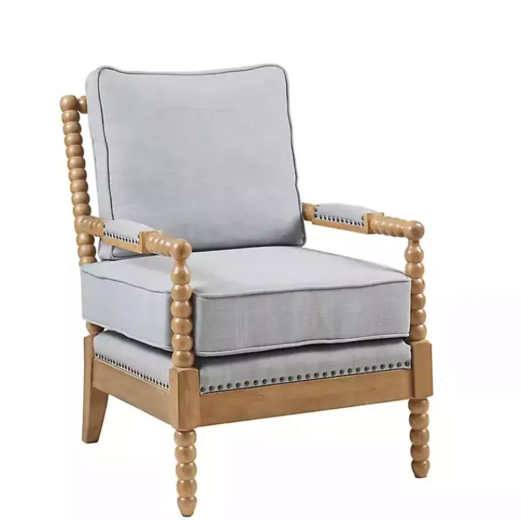 Accent Chairs-Kirklands Home Cushion Beaded Wood Frame Accent Chair Blue
