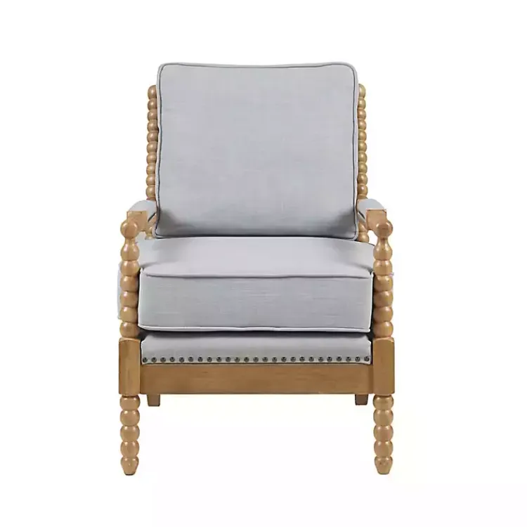 Accent Chairs-Kirklands Home Cushion Beaded Wood Frame Accent Chair Blue