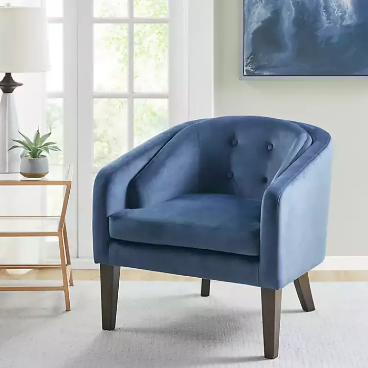 Accent Chairs-Kirklands Home Velvet Tufted Midcentury Modern Accent Chair Blue