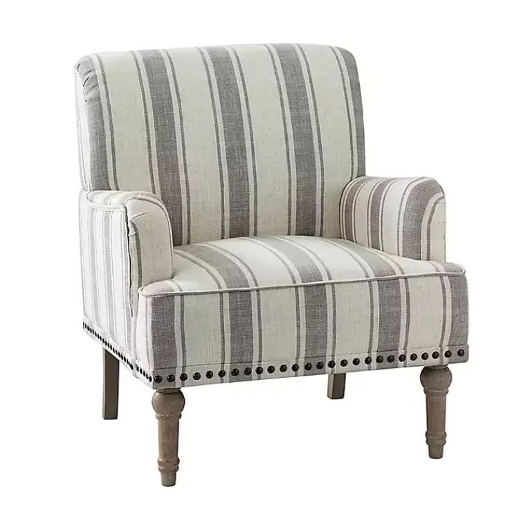 Accent Chairs-Kirklands Home Gray White Stripe Upholstered Accent Chair