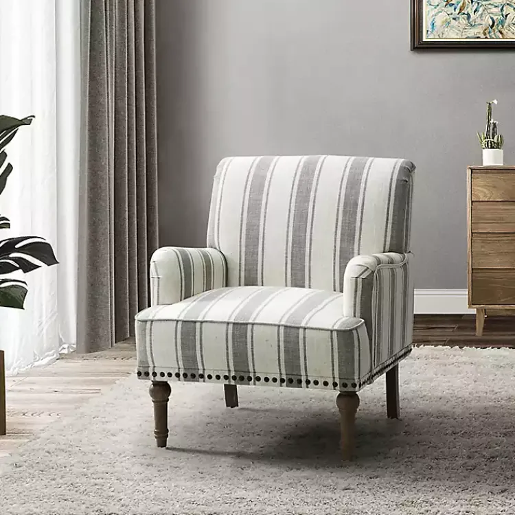 Accent Chairs-Kirklands Home Gray White Stripe Upholstered Accent Chair