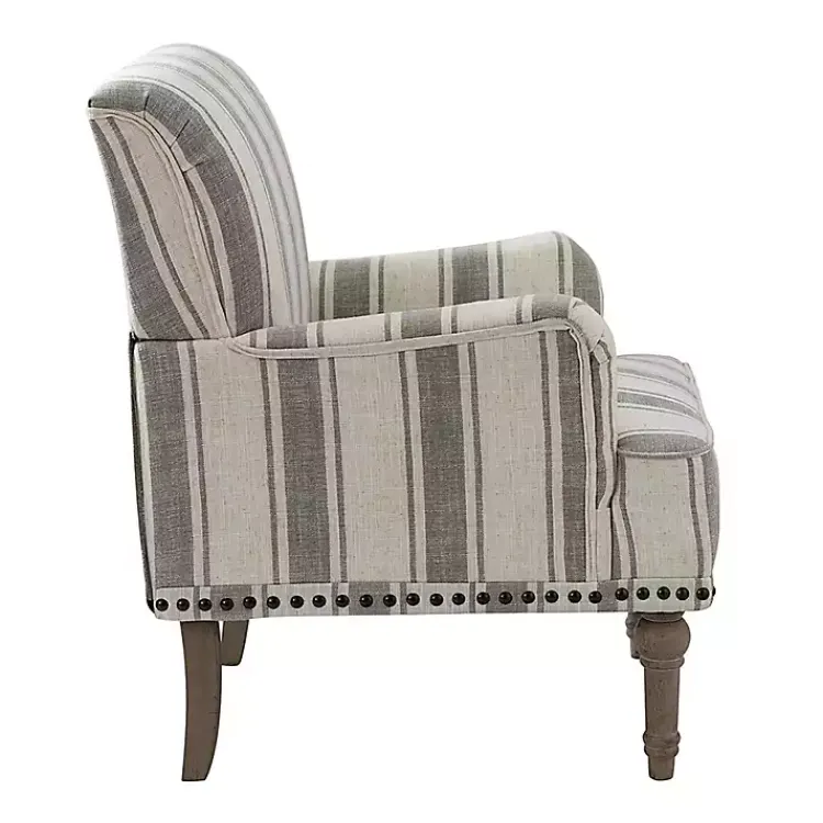 Accent Chairs-Kirklands Home Gray White Stripe Upholstered Accent Chair