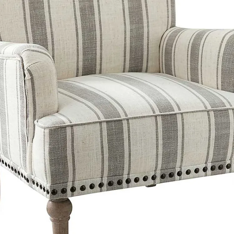 Accent Chairs-Kirklands Home Gray White Stripe Upholstered Accent Chair