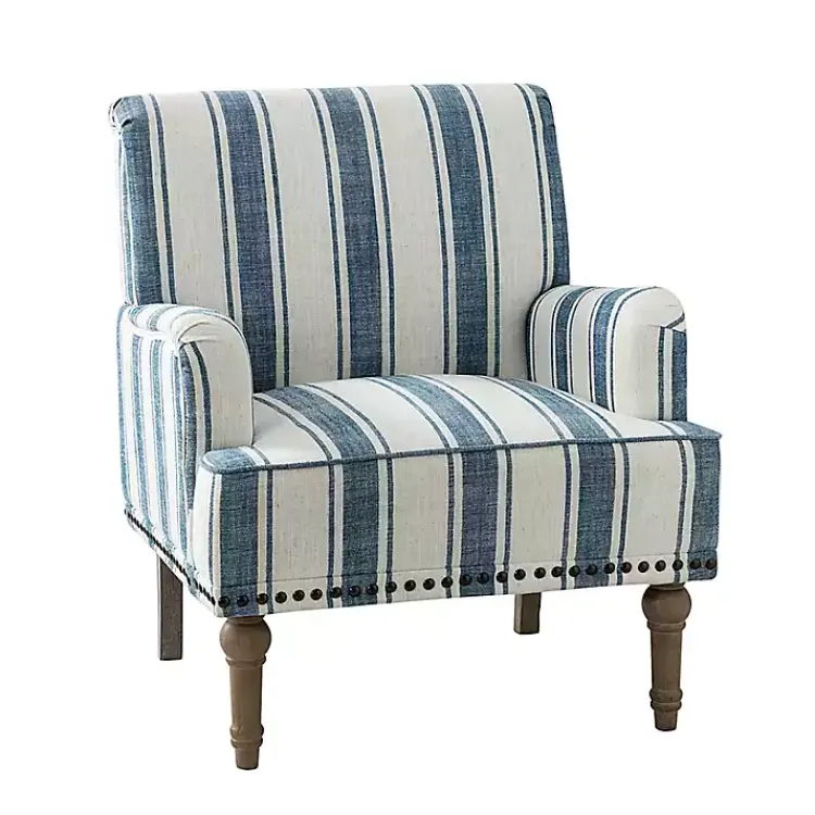 Accent Chairs-Kirklands Home Blue White Stripe Upholstered Accent Chair