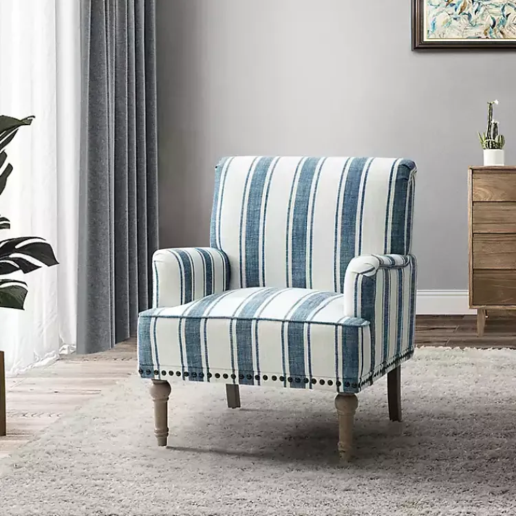 Accent Chairs-Kirklands Home Blue White Stripe Upholstered Accent Chair