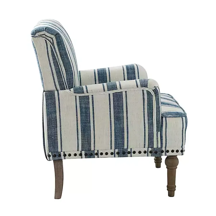 Accent Chairs-Kirklands Home Blue White Stripe Upholstered Accent Chair