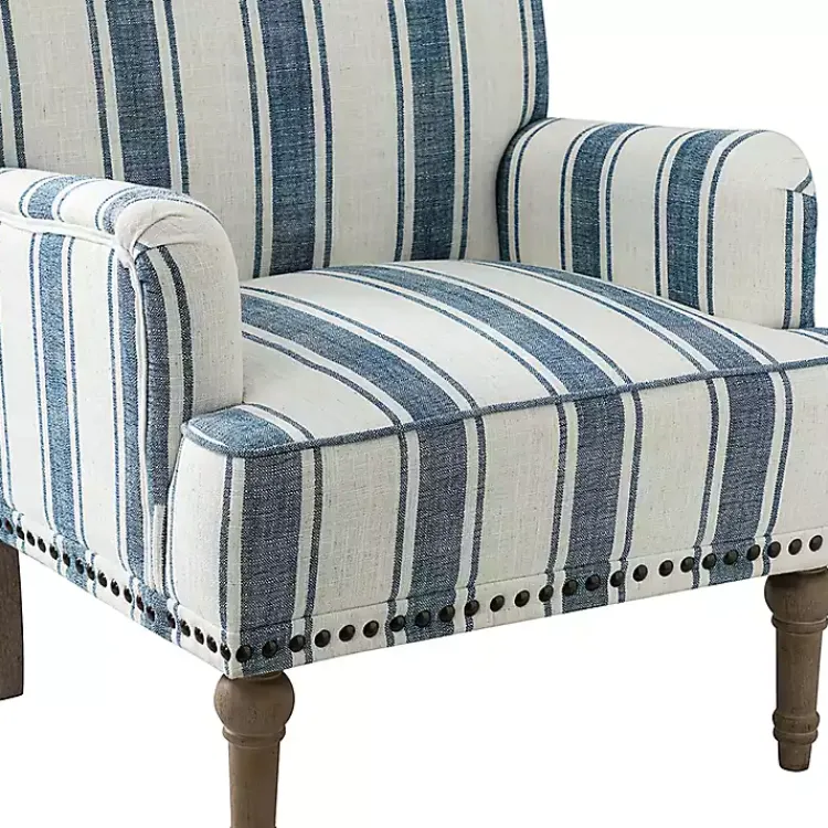 Accent Chairs-Kirklands Home Blue White Stripe Upholstered Accent Chair