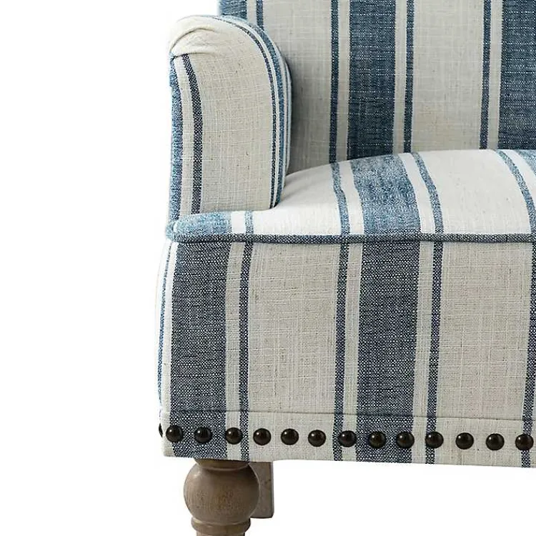 Accent Chairs-Kirklands Home Blue White Stripe Upholstered Accent Chair