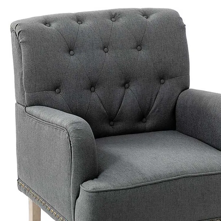 Accent Chairs-Kirklands Home Reginald Charcoal Button Tufted Armchair Gray