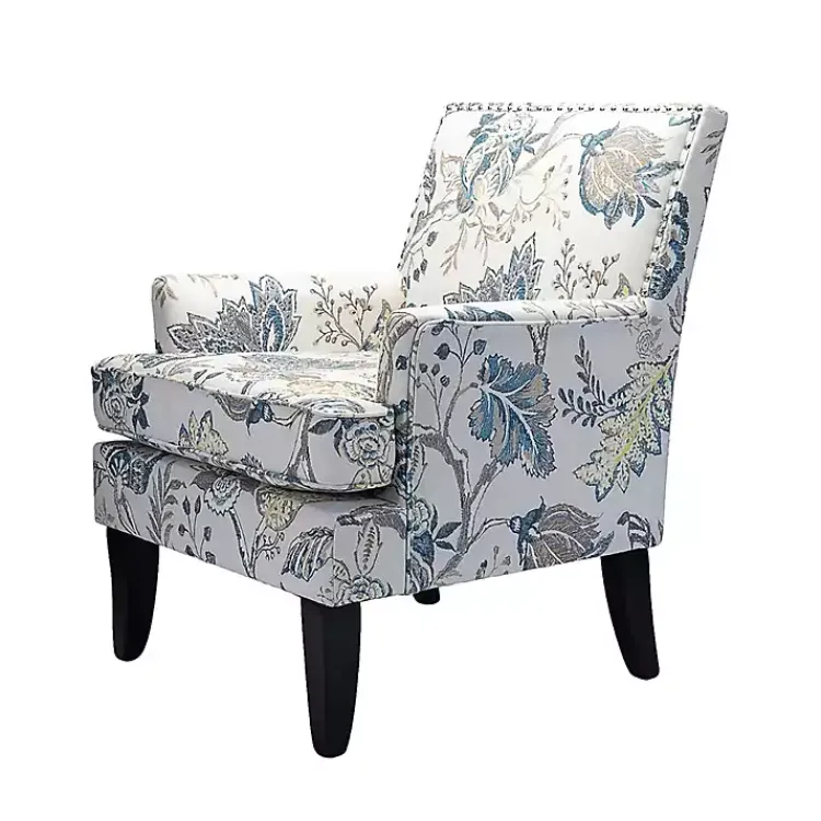 Accent Chairs-Kirklands Home Blue and Yellow Floral Upholstered Accent Chair
