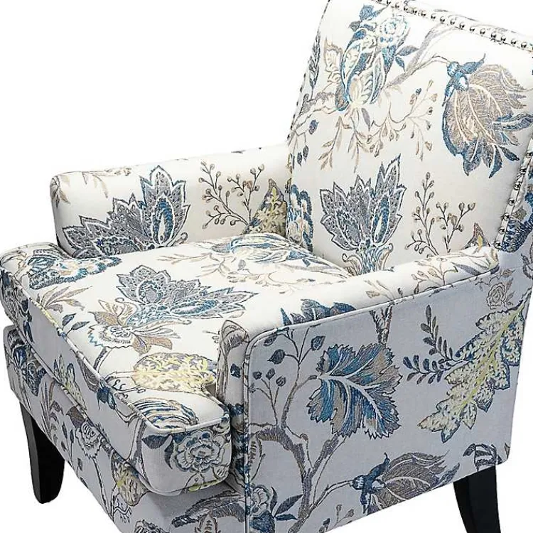 Accent Chairs-Kirklands Home Blue and Yellow Floral Upholstered Accent Chair